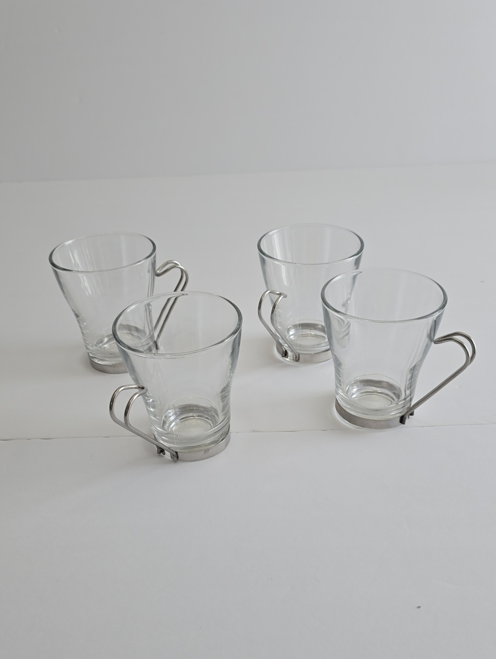 Bormioli Rocco Set Of 4 Italian Tempered  Cafe Glasses With Stainless Handles